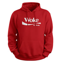 Load image into Gallery viewer, woke go broke hooded sweatshirt, humorous with coke logo theme red
