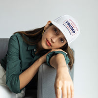 Load image into Gallery viewer, women for trump trucker hat model

