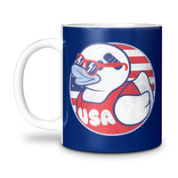 Load image into Gallery viewer, CUTE DUCK MUG, PATRIOTIC DUCK WEARING SUNGLASSES, BLUE
