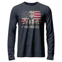 Load image into Gallery viewer, You Missed Trump Long Sleeve Shirt  heather navy color
