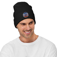 Load image into Gallery viewer, Surf Club Embroidered Knit Beanie Black color model mock up
