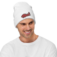 Load image into Gallery viewer, Nice Embroidered Knit Beanie white color model mock up
