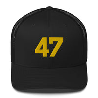 Load image into Gallery viewer, 47 Gold Trucker Hat black color
