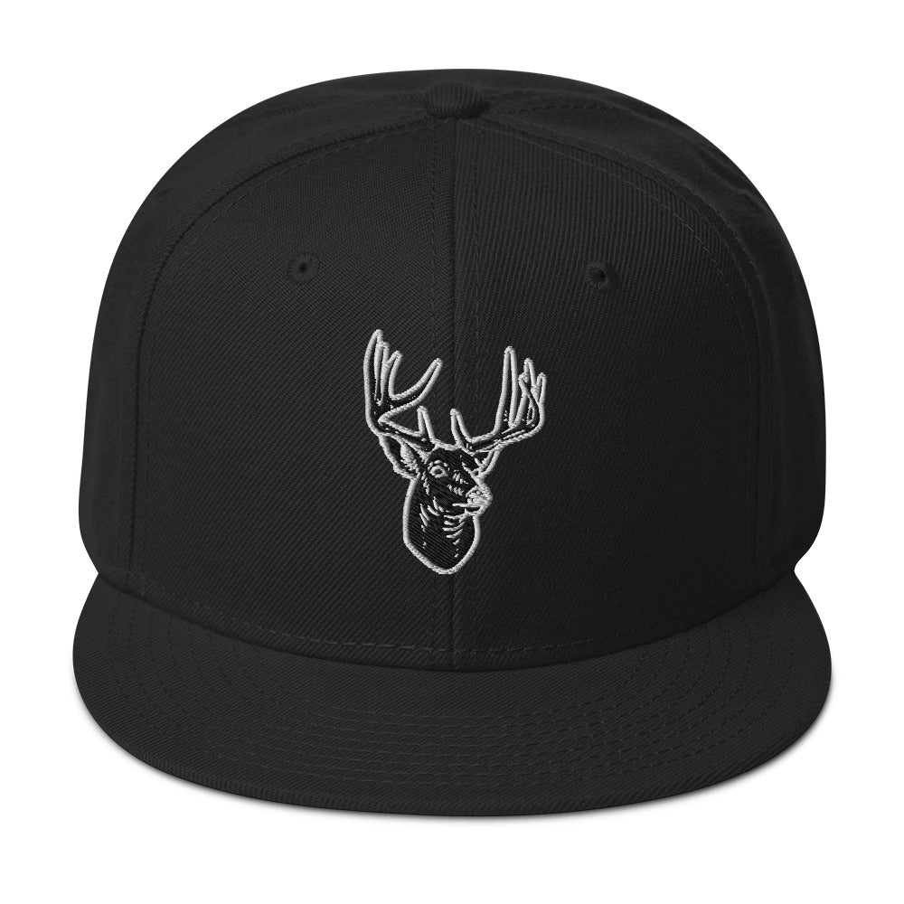 Deer Head Snapback Hat black color front view