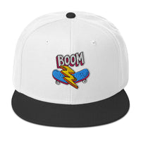 Load image into Gallery viewer, Boom Snapback Hat black white color front view
