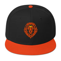 Load image into Gallery viewer, Lion Head Snapback Hat Orange black color front view
