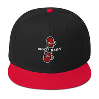Load image into Gallery viewer, Skate Daily Snapback Hat red black color front view

